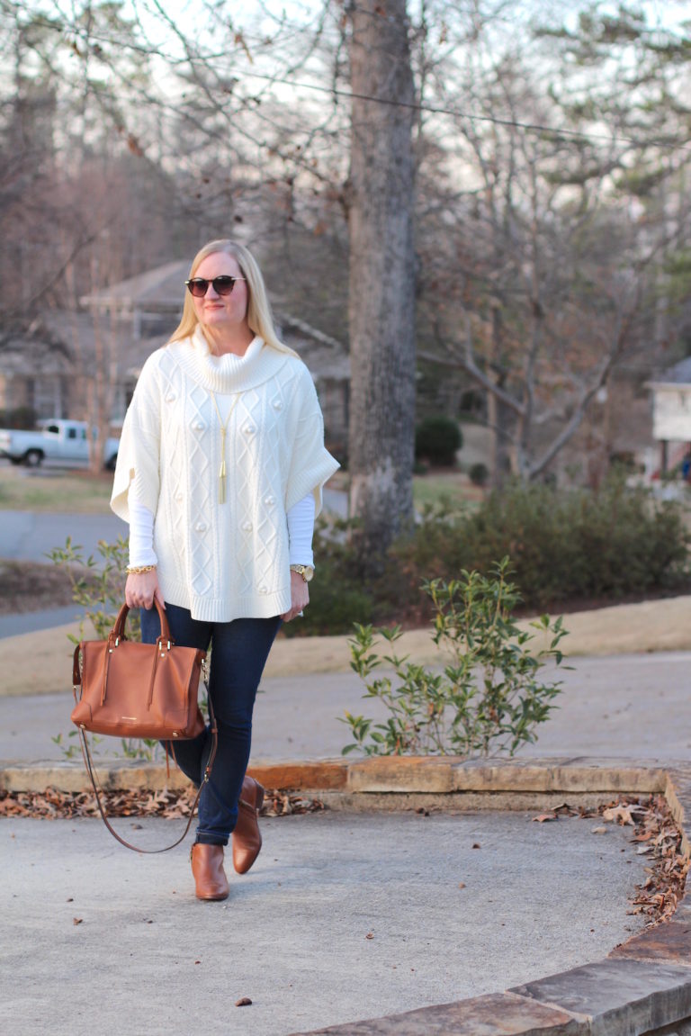 Poncho, Denim and Cognac (Trendy Wednesday Link-up #104)
