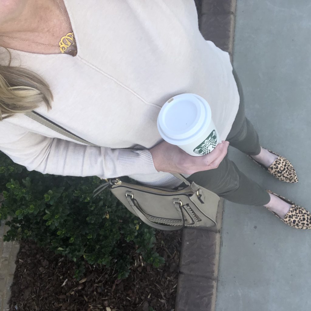 Instagram-Outfits-October-2019-tunic-sweater-olive-jeans-leopard-flats