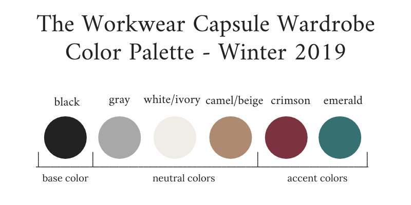 Workwear Capsule Wardrobe Winter 2019 Color Palette
