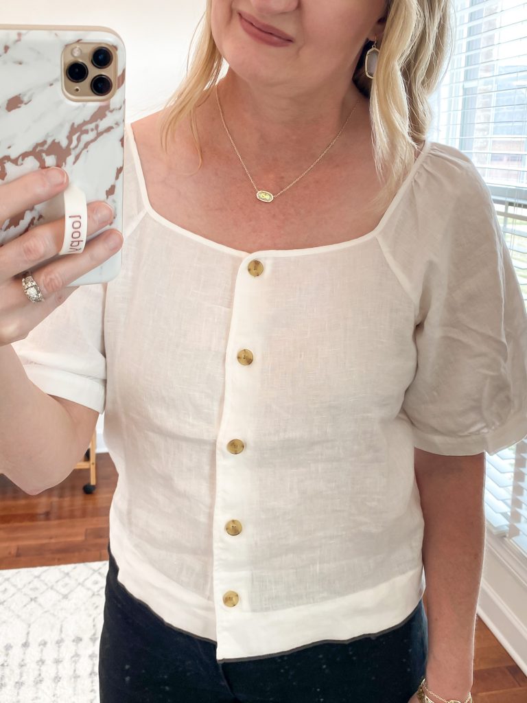 Everlane Eileen Fisher Grayson Try On Session Apr 2020 - linen puff sleeve top