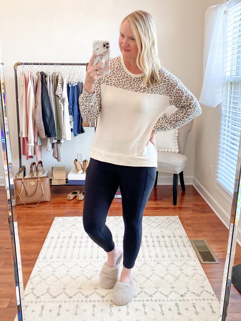 Nordstrom Anniversary Sale 2020 Try-On Round 1 - Gibson cozy leopard pullover Kut From The Kloth skinny jeans Vince Camuto booties wool hat
