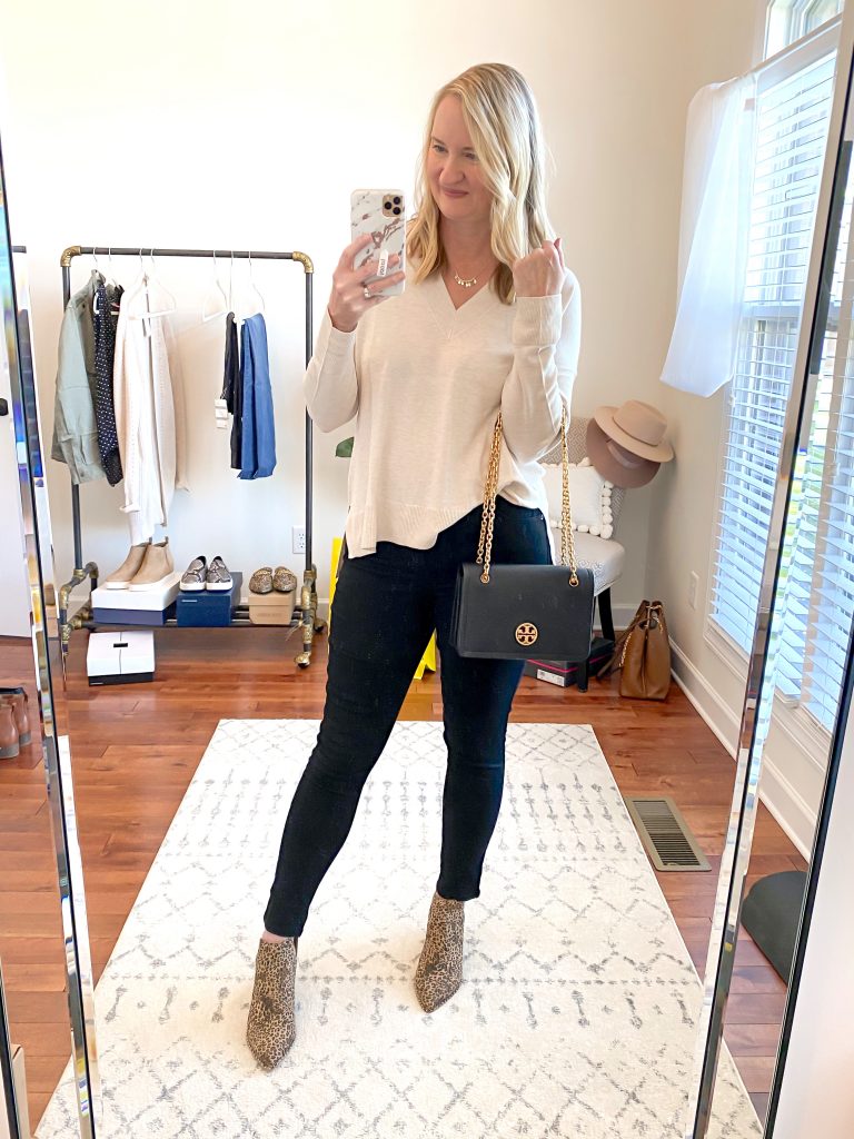 Nordstrom Anniversary Sale 2020 Try-On Round 2 -Chelsea28 sweater Wit and Wisdom black jeans Dolce Vita booties1