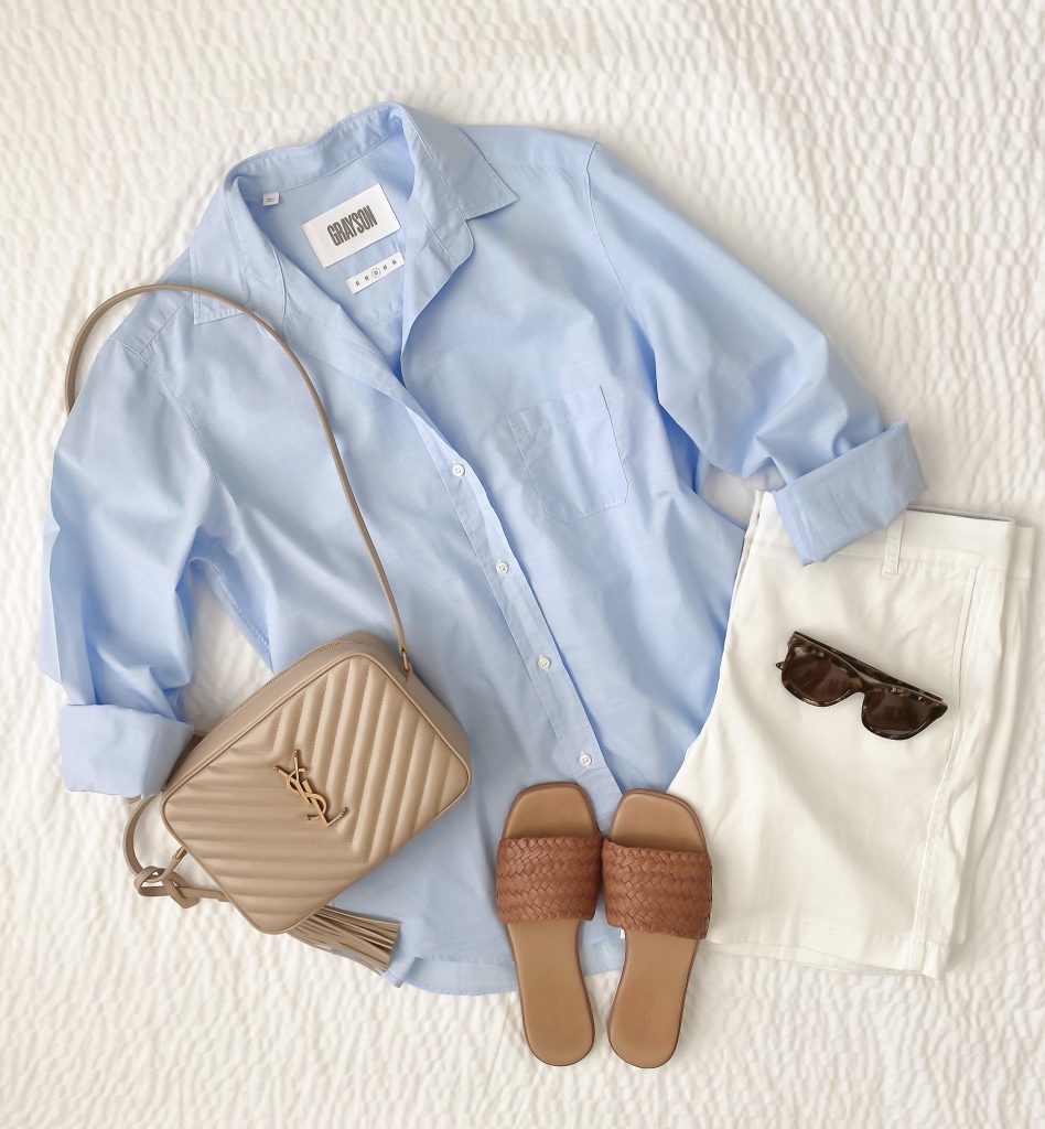 Outfits Diary What I Wore July 26 - Grayson blue shirt white shorts1