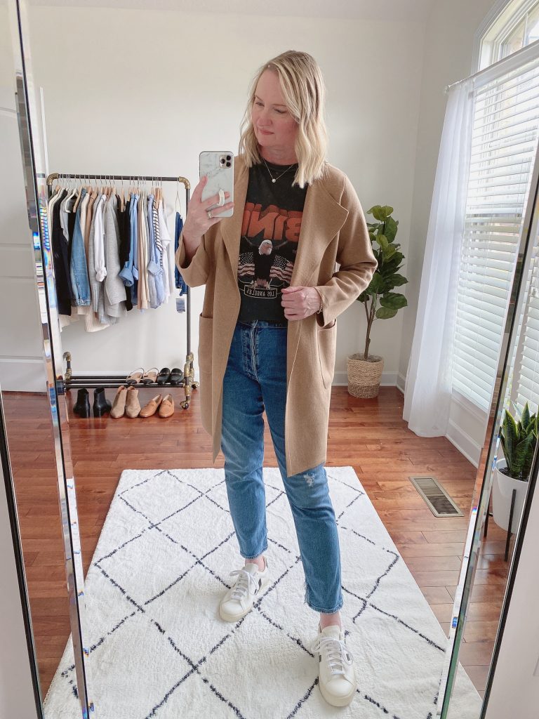 4 WAYS TO WEAR A COATIGAN - J Crew juliette sweater blazer slim straight jeans anine bing tee vega sneakers