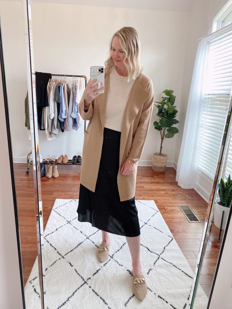 4 WAYS TO WEAR A COATIGAN - juliette sweater blazer banana republic sweater j crew midi skirt mules