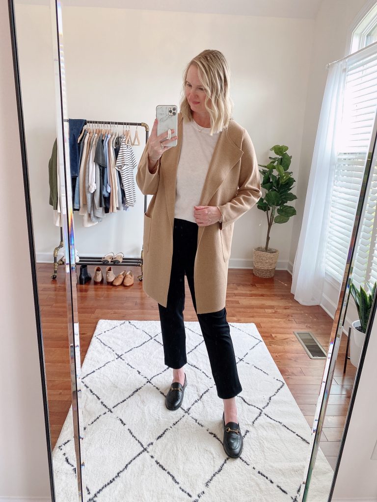 4 WAYS TO WEAR A COATIGAN - juliette sweater blazer j crew factory white girlfriend tee wit wisdom black pants gucci loafers