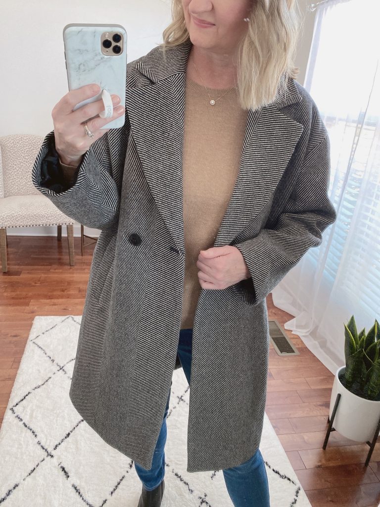 Coat Try On November 2021 - Madewell Averdon Herringbone Coat closeup