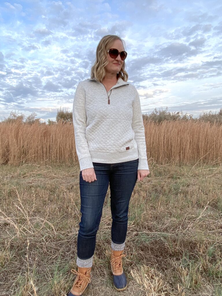 NORDSTROM X Fashion Elo NOV 2022 - LL BEAN PULLOVER LL BEAN BOOTS WIT WISDOM JEGGINGS UGG SOCKS - OUTFIT 6