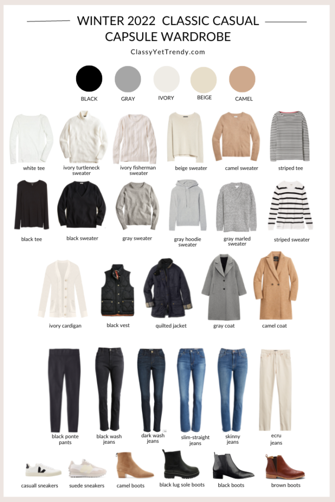 My 29-Piece WINTER 2022 Classic Casual Neutral Capsule Wardrobe - Flatlay