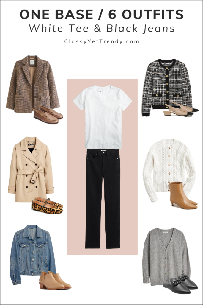 ONE BASE 6 OUTFITS - BLACK JEANS WHITE TEE
