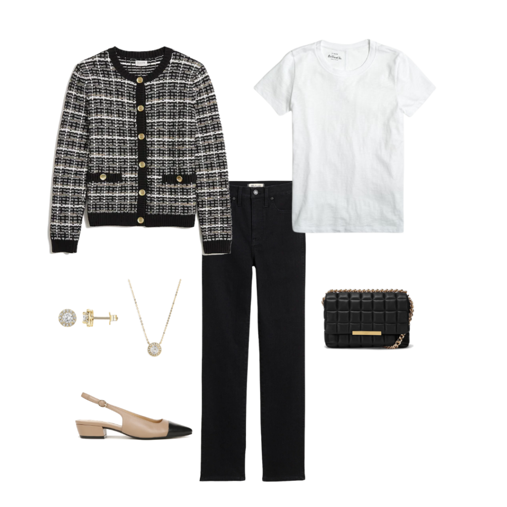 ONE BASE MULTIPLE OUTFITS - BLACK JEANS WHITE TEE - OUTFIT 6