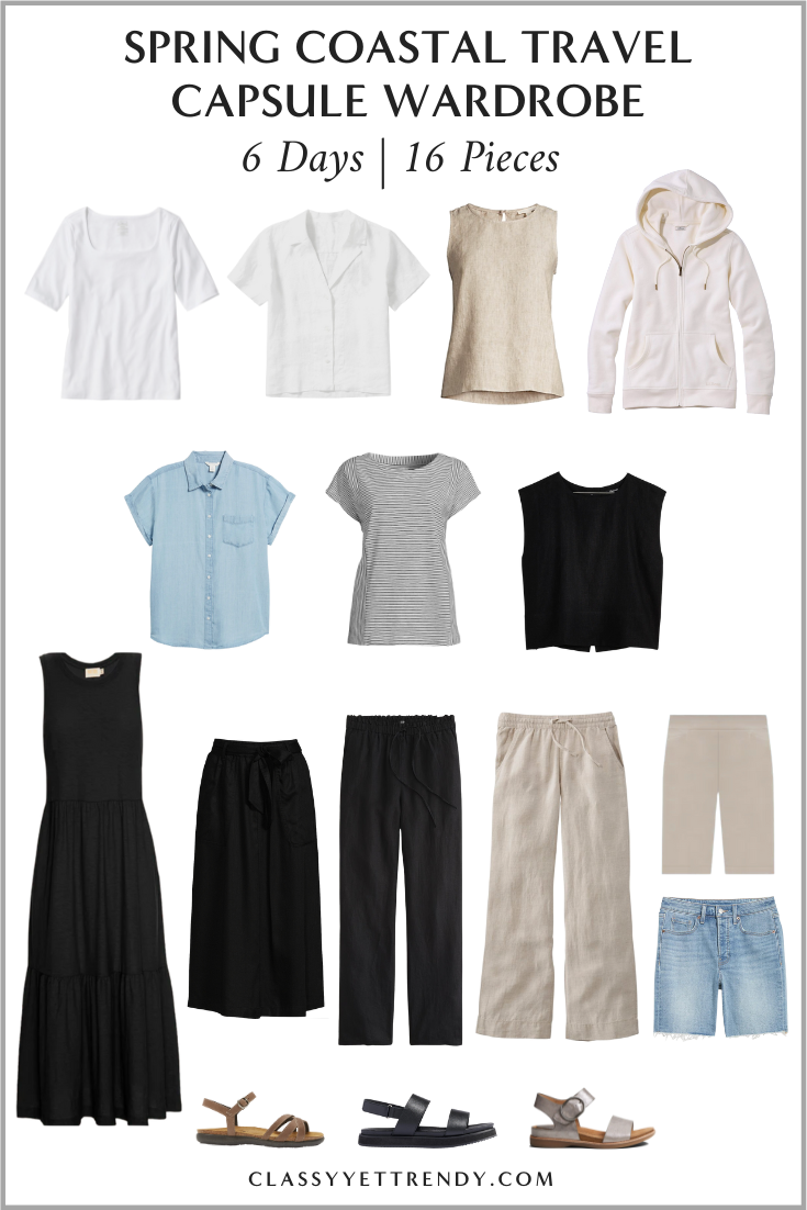 MY SPRING COASTAL TRAVEL CAPSULE WARDROBE APRIL 2024
