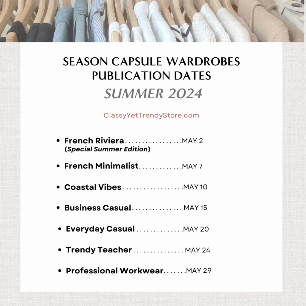 SUMMER 2024 - CAPSULE WARDROBE EBOOK PUBLICATION SCHEDULE
