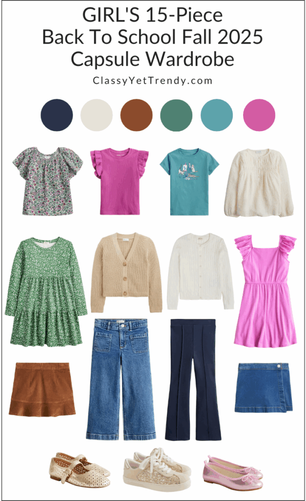 Girls 15-Piece Back To School Capsule Wardrobe Outfits Fall 2025 - collage