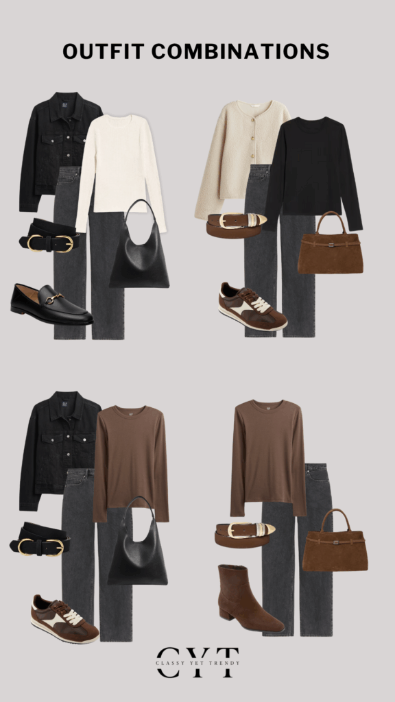 BUDGET TO OUTFITS SERIES - 1 - BROWN BLACK CREAM DENIM FALL 2025 - OUTFIT 9-12