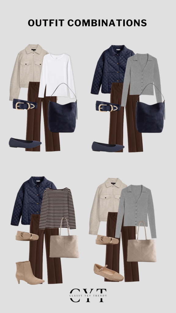 BUDGET TO OUTFITS SERIES - 2 - BROWN NAVY GRAY WHITE DENIM FALL 2025 - OUTFITS 5-8
