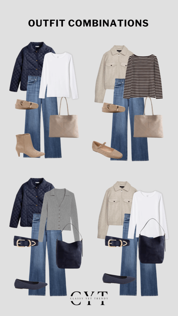 BUDGET TO OUTFITS SERIES - 2 - BROWN NAVY GRAY WHITE DENIM FALL 2025 - OUTFITS 9-12
