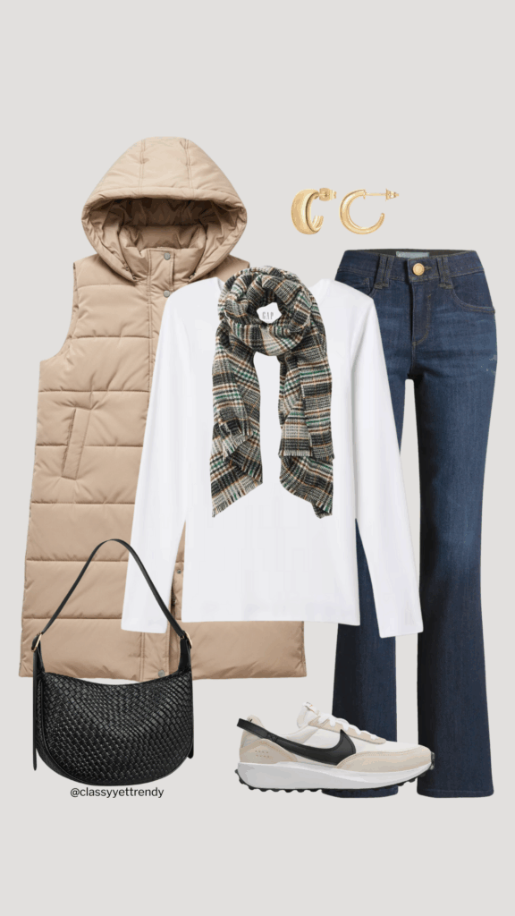 6 WAYS TO WEAR A LONG PUFFER VEST WITH EVERYDAY CASUAL CAPSULE WARDROBE WINTER 2025 - DEC 2025 OUTFIT 6 COLLAGE