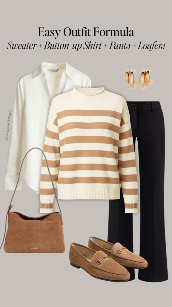 EASY OUTFIT FORMULA - SWEATER BUTTON UP SHIRT PANTS LOAFERS - OUTFIT 4