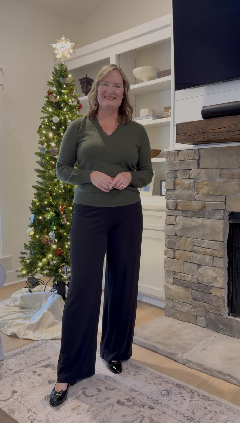 NEIMAN MARCUS DEC 2025 - OLIVE CASHMERE SWEATER STYLED