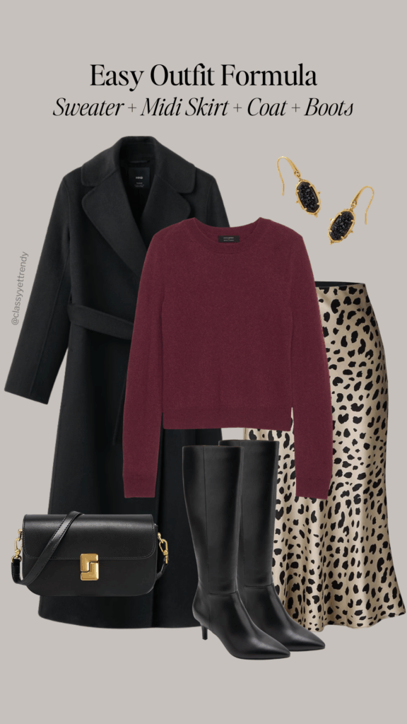 EASY OUTFIT FORMULA - SWEATER MIDI SKIRT COAT BOOTS - outfit 3