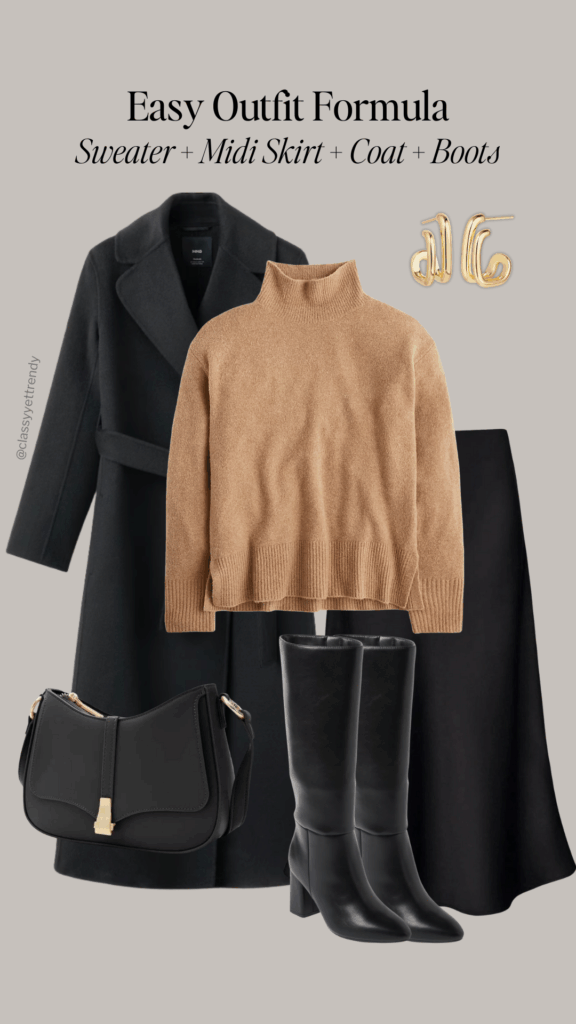 EASY OUTFIT FORMULA - SWEATER MIDI SKIRT COAT BOOTS - outfit 5