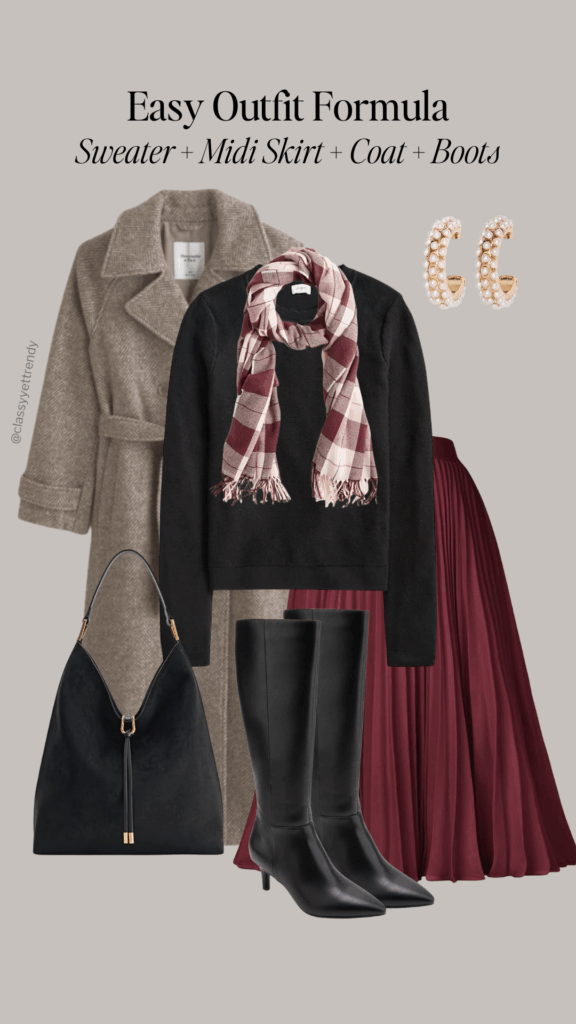 EASY OUTFIT FORMULA - SWEATER MIDI SKIRT COAT BOOTS - outfit 6
