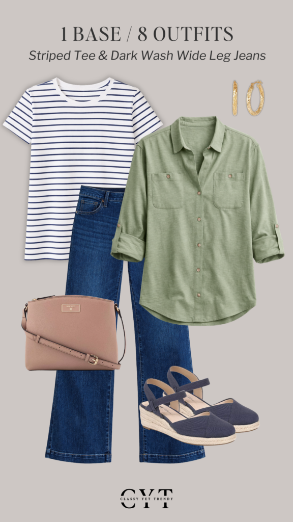 1 BASE 8 OUTFITS - KOHLS STRIPED TEE DARK WASH WIDE LEG JEANS FEB 2026 - OUTFIT 3