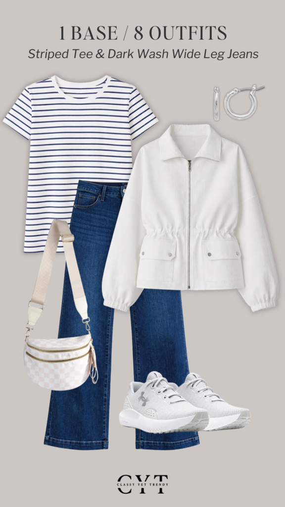 1 BASE 8 OUTFITS - KOHLS STRIPED TEE DARK WASH WIDE LEG JEANS FEB 2026 - OUTFIT 4