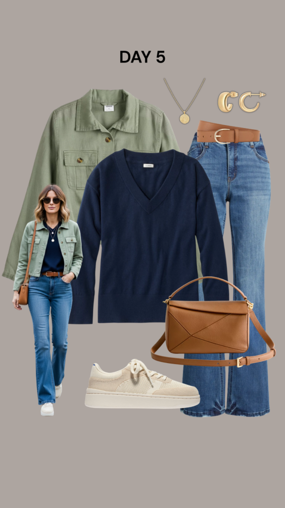 TRAVEL WARDROBE PACKING CHART - SPRING SEASON FEB 2026 - OUTFIT DAY 5