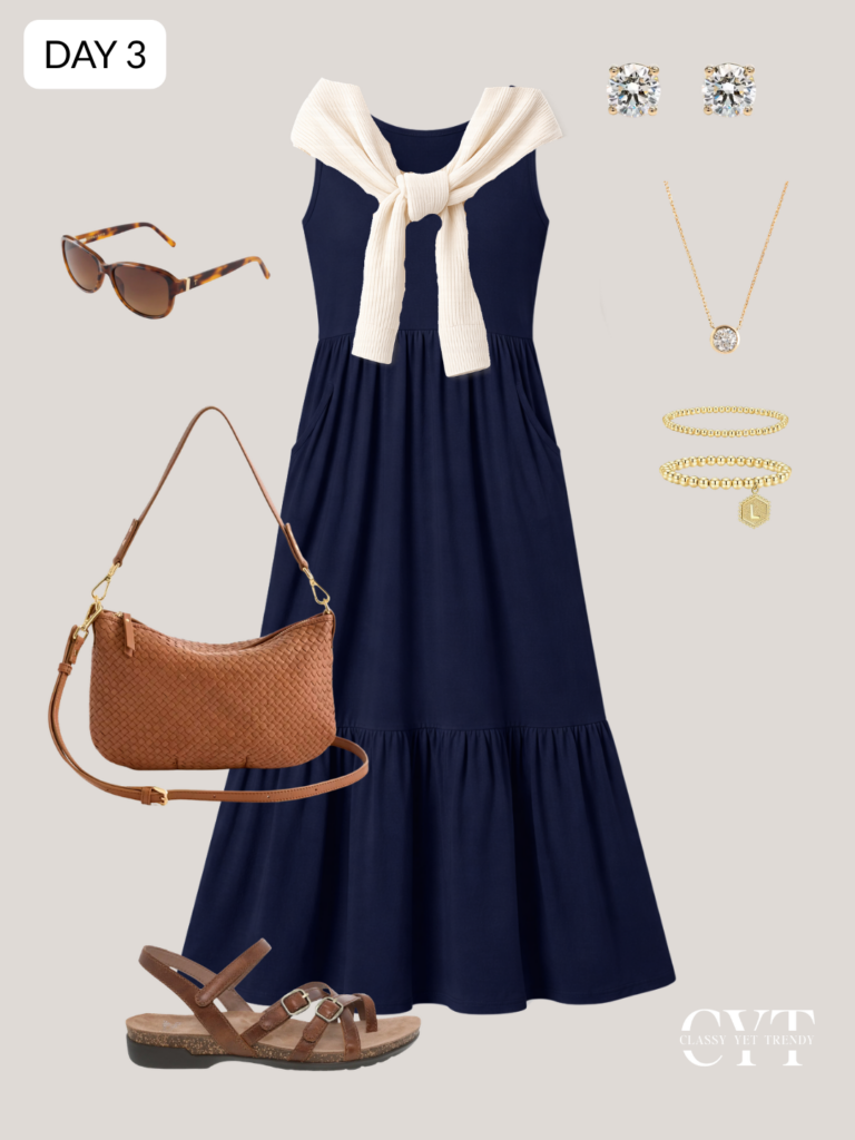 TRAVEL WARDROBE PACKING CHART - 5 DAYS 30A SANTA ROSA BEACH FLORIDA APR 2026 - DAY 3 OUTFIT COLLAGE