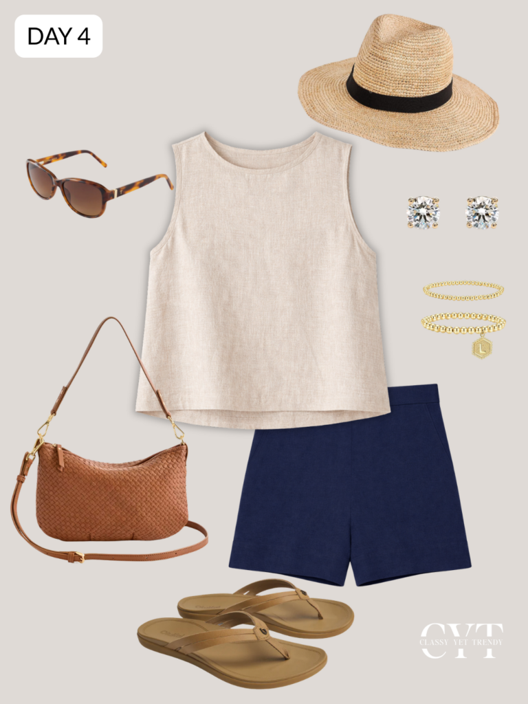 TRAVEL WARDROBE PACKING CHART - 5 DAYS 30A SANTA ROSA BEACH FLORIDA APR 2026 - DAY 4 OUTFIT COLLAGE