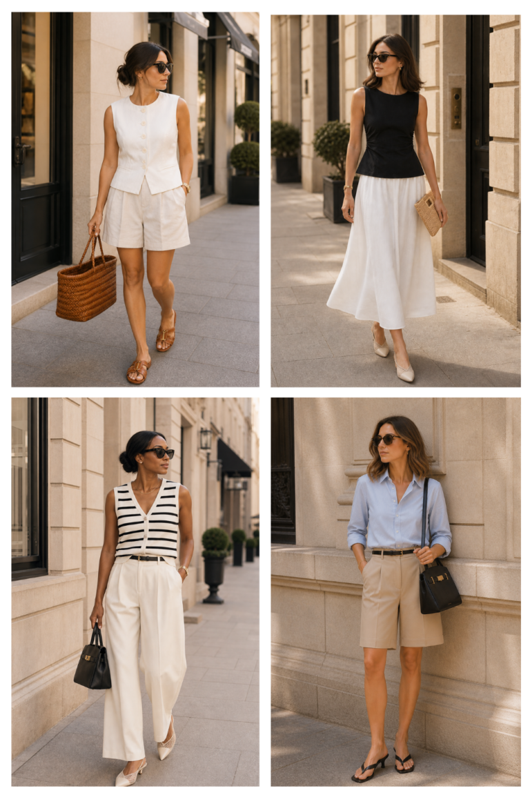 MINIMAL CHIC CAPSULE WARDROBE OUTFITS COLLAGE - SUMMER 2026